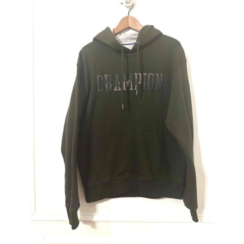 Champion Hoodie Mens Size Medium Olive Green Camo Logo Interior Gray